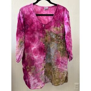 CMC by Color Me Cotton Linen Top Tunic Blouse Womens Size XL Tie Dye